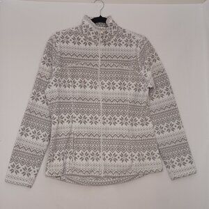 Women's Old Navy Gray White Winter Snowflake Zip up Fleece Size Large